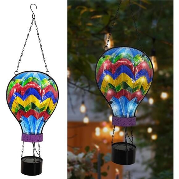 Hanging Solar Lantern Waterproof Hot Air Balloon Decor Solar Light Tabletop Lamp - Picture 1 of 7